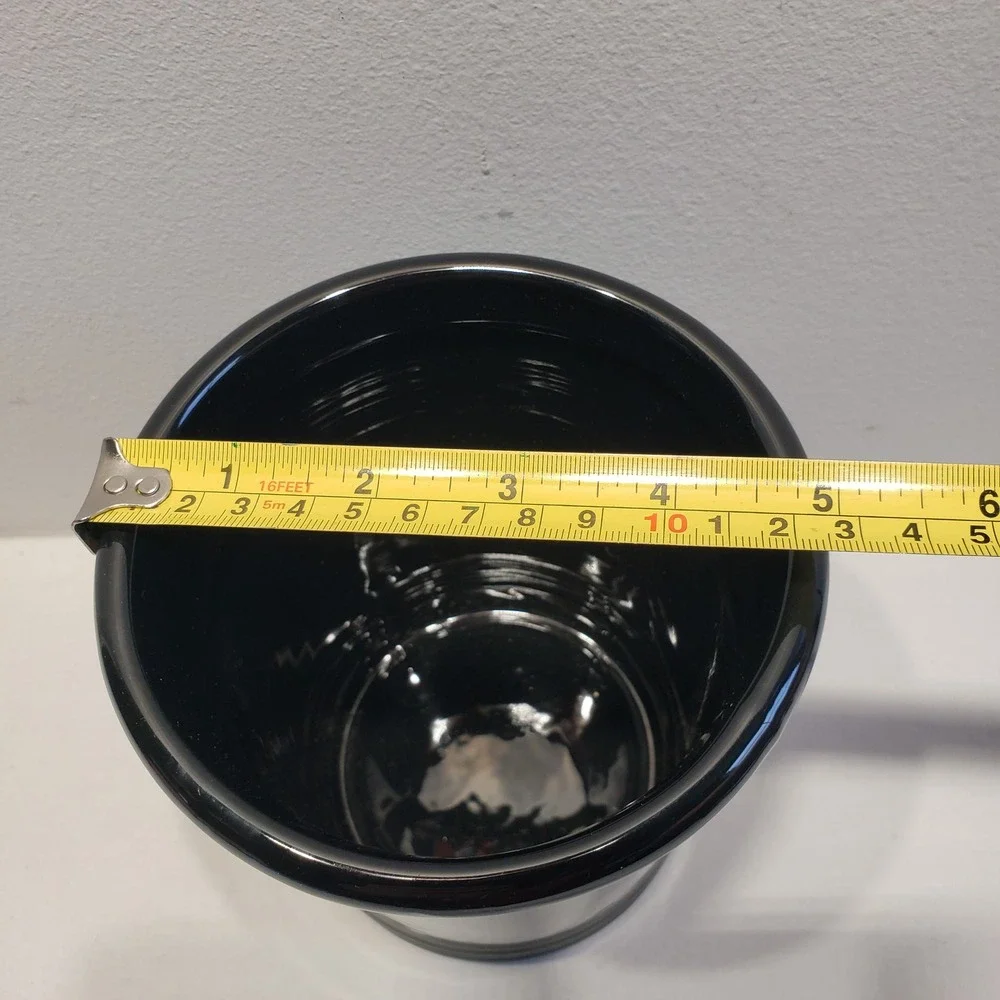 Utensil Crock Black Ribbed Ceramic Kitchen Storage Jar - 6.5in Tall